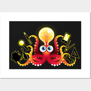 Cute Multi-Tasking Octopus Genius Posters and Art